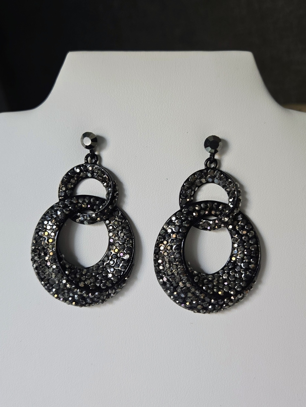 Black Metal Double Hoop Drop Earrings - Women Jewelry